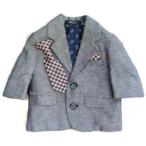 Nautica Baby Boy Blue Suit Coat & Tie Infant Sz Newborn 0-3 Months Photo Prop